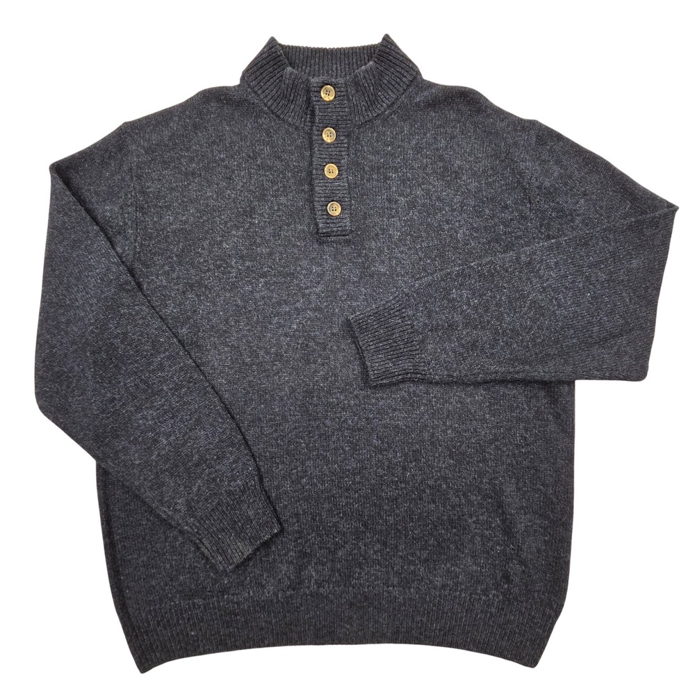 Enzo Mantovani Mens XL Navy Blue 100% Wool Henley Mock‎ Neck Sweater 172174